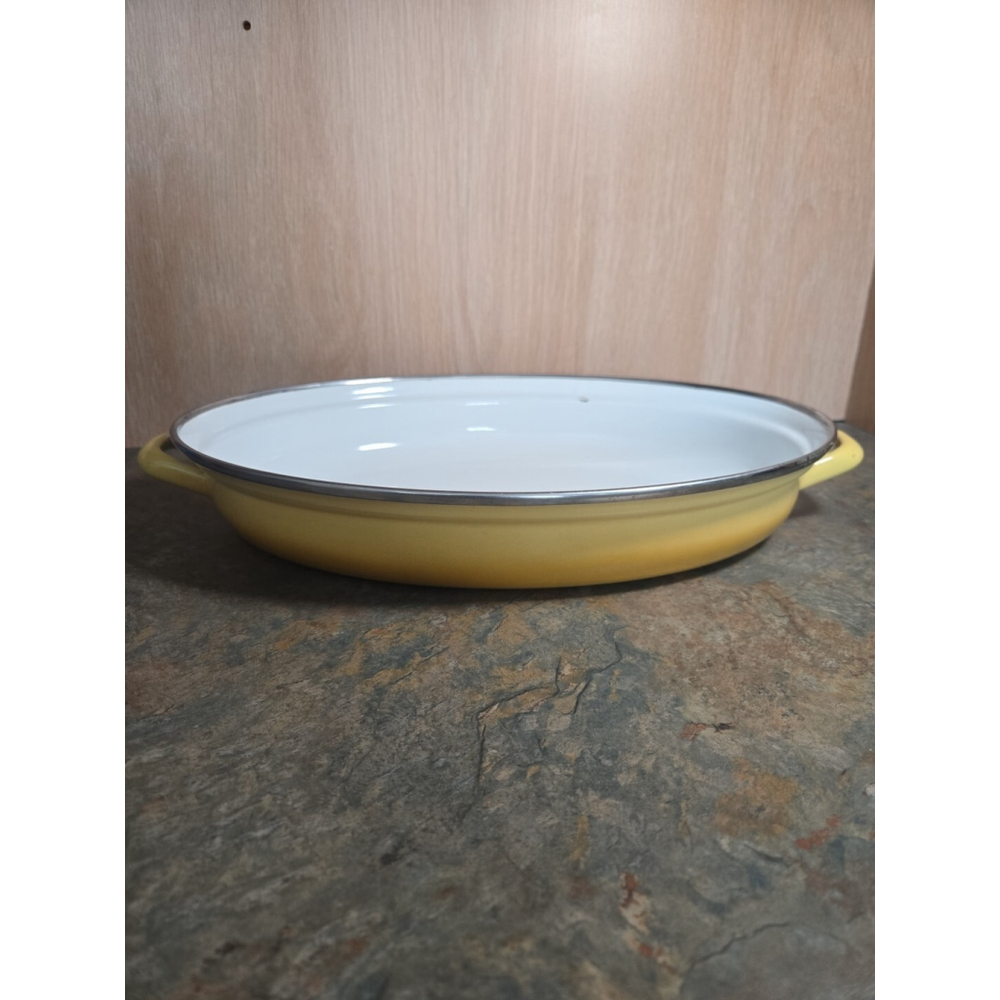Vintage Yellow Enamel Casserole Dish Made in Italy
